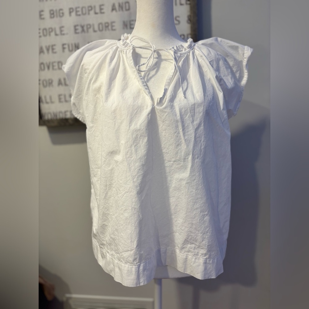 Mango White Flutter Sleeve Blouse with Tie Neck XS